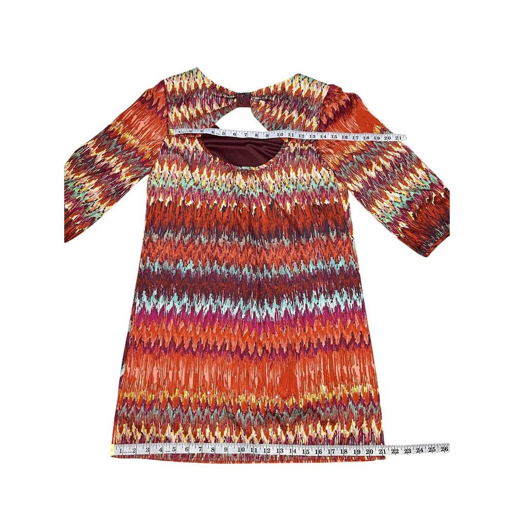NEW SIZE MED Lily Rose Chevron Print Women Dress 3/4 Sleeves Rust Orange - Picture 3 of 11